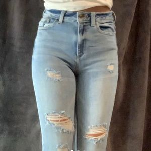 High Waist Light Blue Tipped Jeans